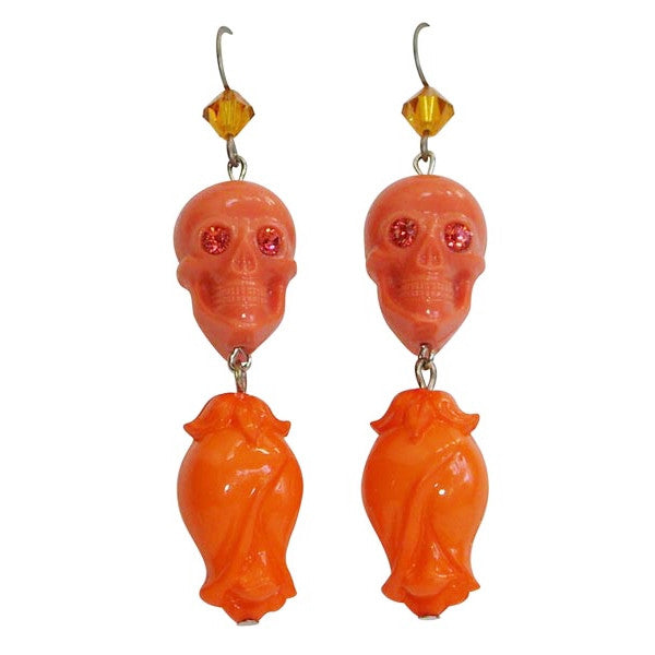 Tarina Tarantino Sugar Skulls "Rosebud" Floral Drop Earrings (Orange) - Belle Fleur Boutique
