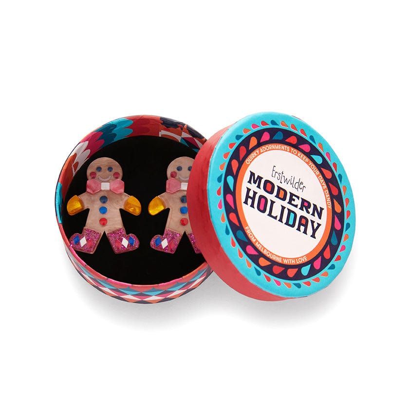 Erstwilder "Sugar & Spice" Gingerbread Man Pierced Earrings with Gift Box