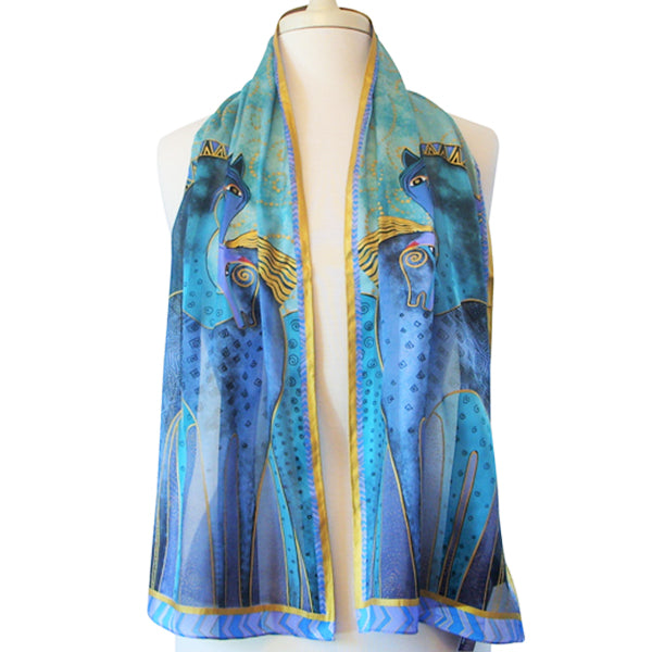 Laurel Burch Teal Mares Horse Art 100% Silk Scarf - Belle Fleur Boutique