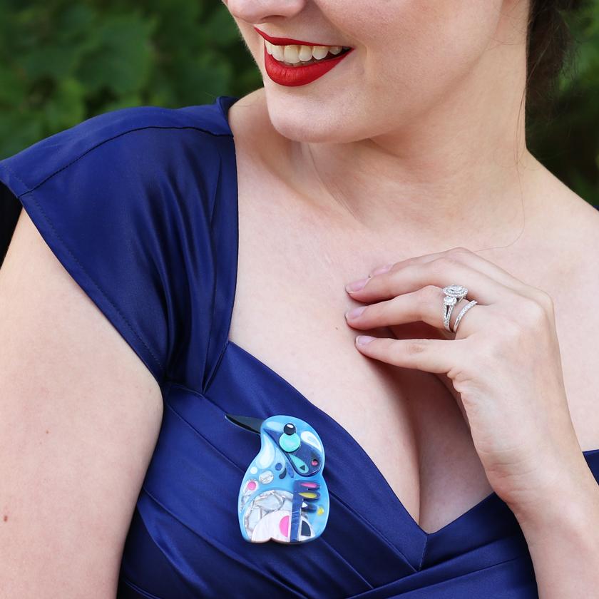 Erstwilder "The Astute Azure Kingfisher" Brooch Designed in Melbourne, Australia