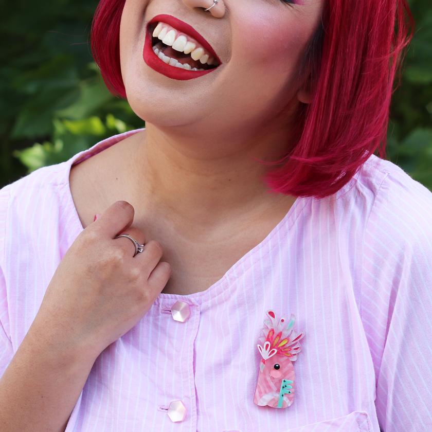 Erstwilder "The Mirthful Major Mitchell" Cockatoo Brooch Designed in Melbourne, Australia