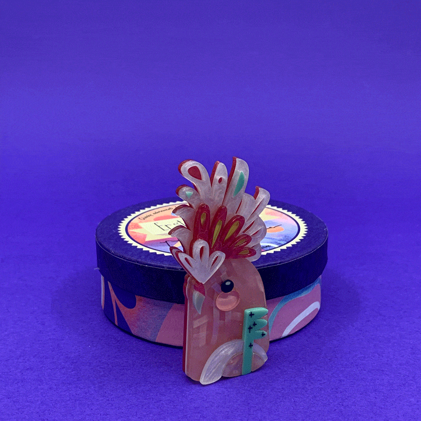 Erstwilder "The Mirthful Major Mitchell" Cockatoo Brooch Designed in Melbourne, Australia