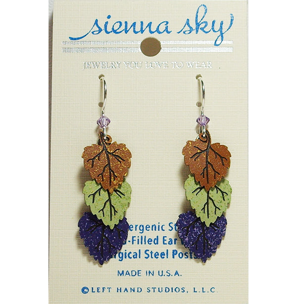 Sienna Sky Triple Poplar Fall Autumn Leaves Pierced Earrings - Belle Fleur Boutique