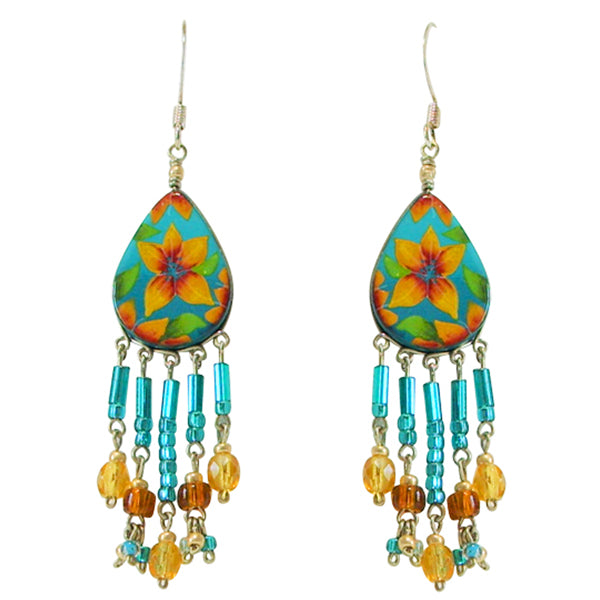 Wanderlust Tropical Orange Clematis Flower Pierced Earrings ~Handmade in Peru~ - Belle Fleur Boutique