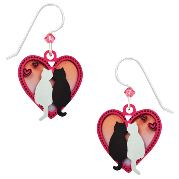 Sienna Sky Valentine Cats in Pink Hearts Pierced Earrings - Belle Fleur Boutique