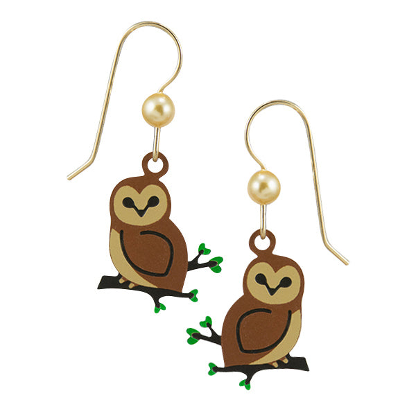 Sienna Sky Barn Owl on a Branch Pierced Earrings
