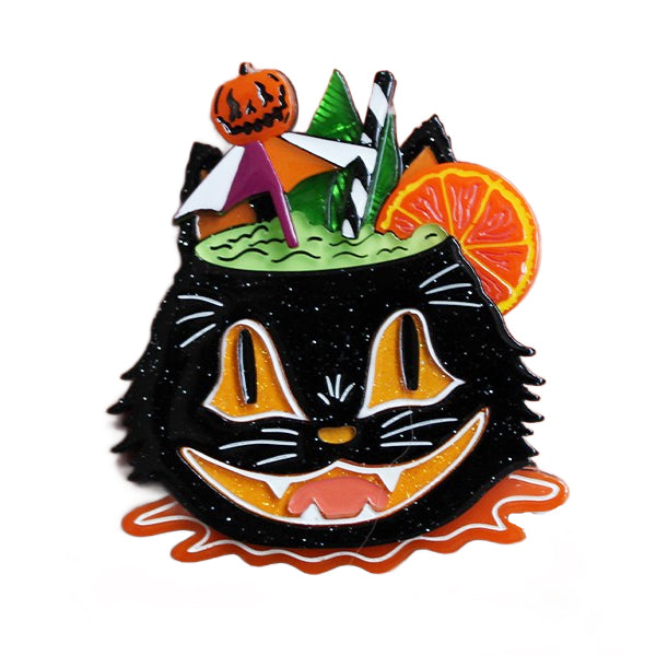 Carrie Hudson x Lipstick & Chrome Black Magic Cat Halloween Tiki Brooch