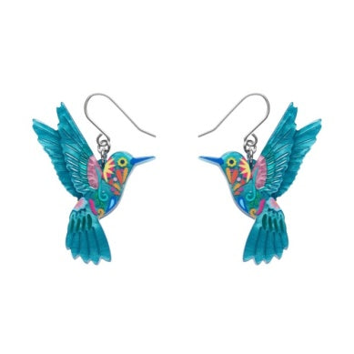 Erstwilder "Frida's Hummingbird" Frida Kahlo Drop Pierced Earrings with Gift Box