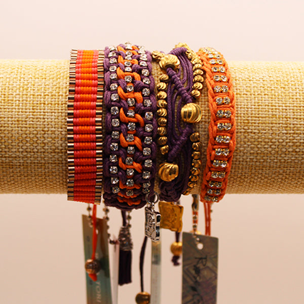 Rose Gonzales Halloween Party Orange Purple Collection Set of 4 Woven Bracelets