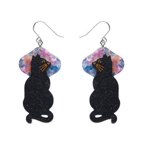 Erstwilder "Le Chat Miaule" Black Cat Drop Pierced Earrings with Gift Box