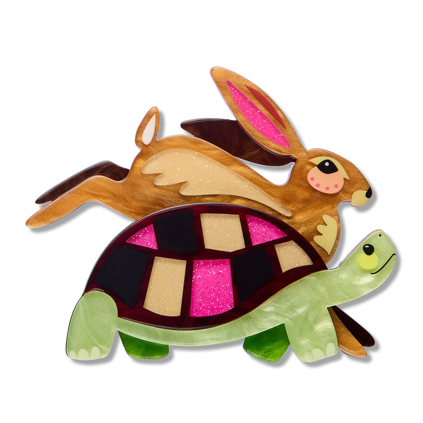 Erstwilder x Pete Cromer Lesson Learned Tortoise & Hare Brooch ~ Fairy Tales Part 2 Collection ~