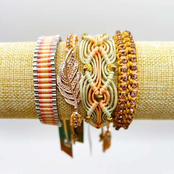 Rose Gonzales Peach Serenity Pink Sand Collection Set of 4 Woven Bracelets