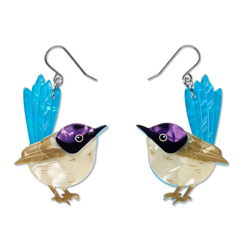 Erstwilder Purple-Crowned Fairy Wren Pierced Earrings ~ 2026 The Rarest Kind Collection ~