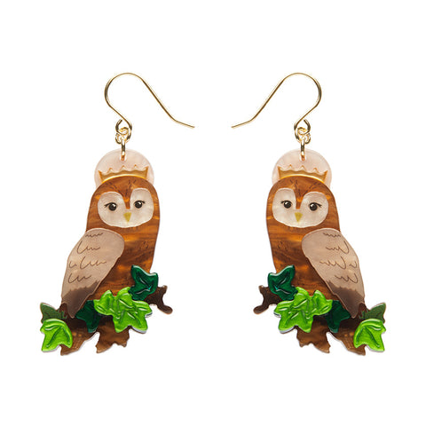 Erstwilder x Fleur Harris Regal Woodland Owl Drop Pierced Earrings ~Designed in Melbourne~