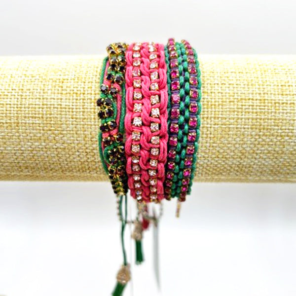 Rose Gonzales Rosewood Meadow Pink & Green Collection Set of 3 Woven Bracelets