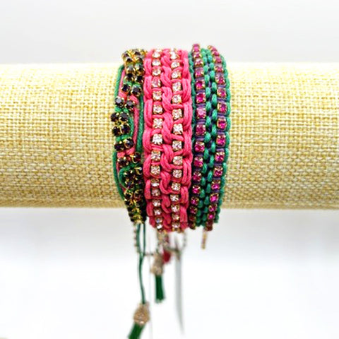 Rose Gonzales Rosewood Meadow Pink & Green Collection Set of 3 Woven Bracelets