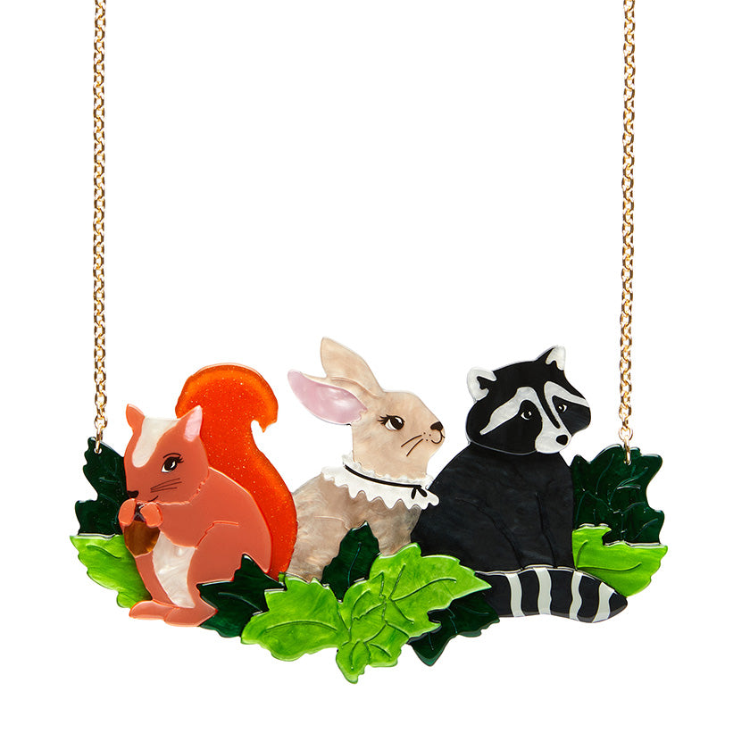 Erstwilder x Fleur Harris Woodland Friends Squirrel Bunny Raccoon Necklace with Gift Box