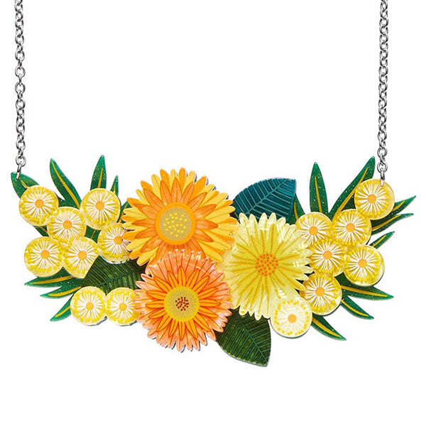 Erstwilder "Yellow Efflorescence" Daisy and Wattle Floral Necklace with Gift Box