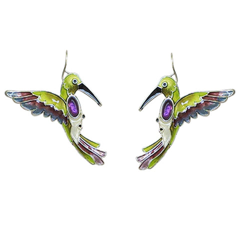 Zarah Zarlite Amethyst Stone Hummingbird Pierced Earrings - Belle Fleur Boutique