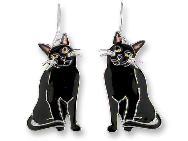 Zarah Zarlite Black Kitty Cat Pierced Earrings - Belle Fleur Boutique