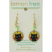 Lemon Tree Black Kitty Cat Halloween Print Brass Disc Pierced Earrings - Belle Fleur Boutique