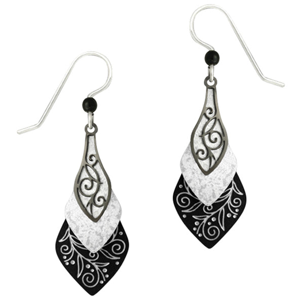 Adajio Black and White 3-Part Vine & Necktie-Style Pierced Earrings - Belle Fleur Boutique