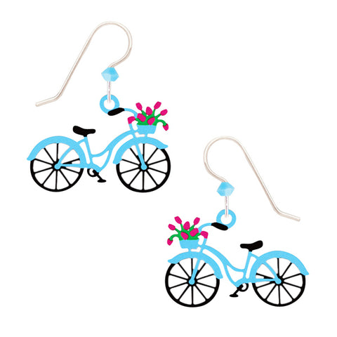 Sienna Sky Blue Bike with Flower Basket Pierced Earrings ~Made in Colorado~ - Belle Fleur Boutique