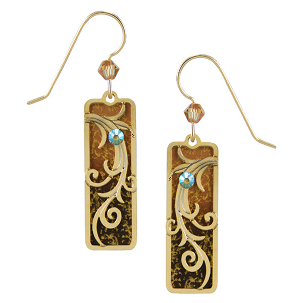 Adajio Golden Brown Ombre Column w/Etched Tendrils Overlay Pierced Earrings - Belle Fleur Boutique