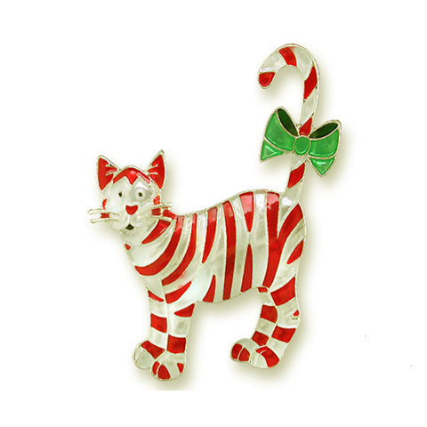 Zarah Candy Cane Cat Peppermint Stripe Pin