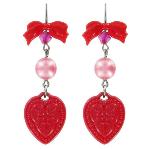 Tarina Tarantino Candy Cameo Lucite Heart Pierced Earrings (Red) - Belle Fleur Boutique