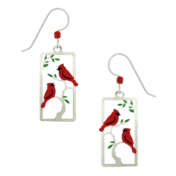 Sienna Sky Red Cardinal Birds in a Tree Pierced Earrings - Belle Fleur Boutique