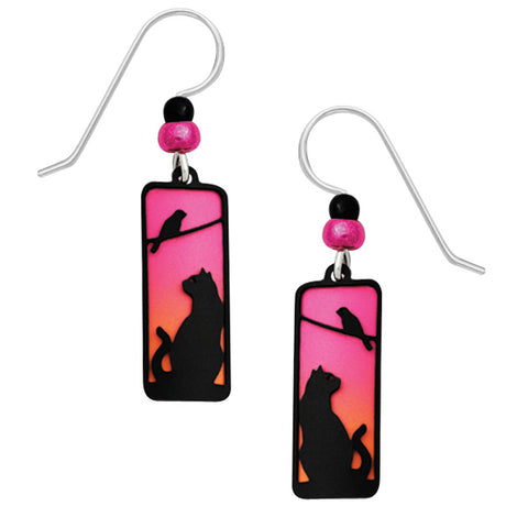 Sienna Sky Cat & Bird Silhouette on Sunset Background Pierced Earrings - Belle Fleur Boutique