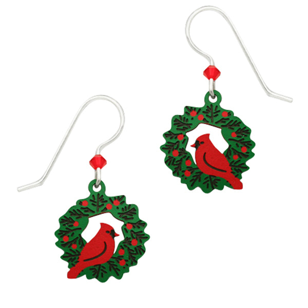 Sienna Sky Christmas Cardinals on a Holiday Wreath Pierced Earrings - Belle Fleur Boutique