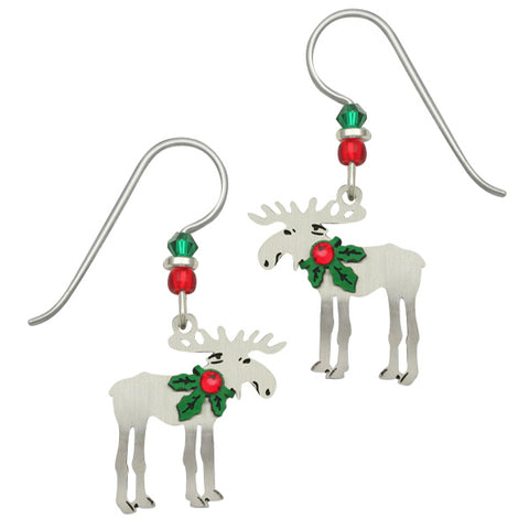 Sienna Sky Christmas Moose with Holly Pierced Earrings - Belle Fleur Boutique