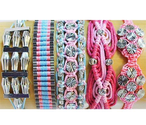 Rose Gonzales "Cotton Candy" Collection Set of 5 Woven Bracelets (Pink & Blue) - Belle Fleur Boutique