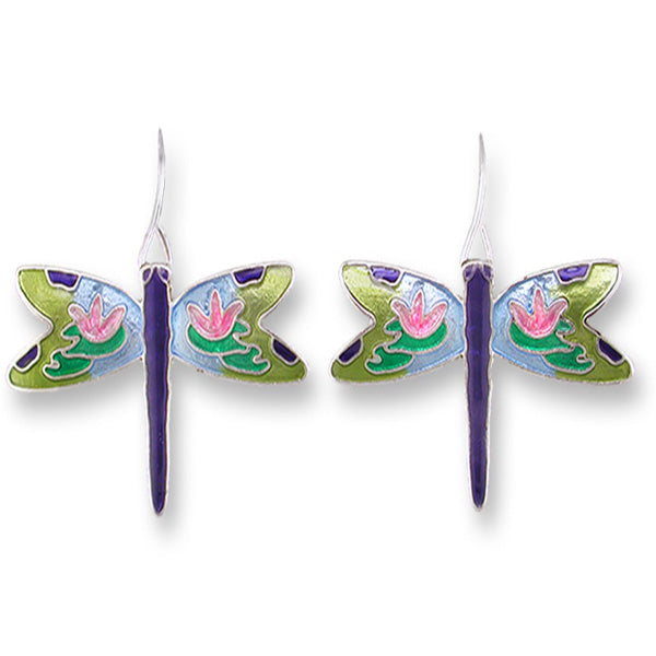 Zarah Zarlite Dragonfly Lily Pad Montage Pierced Earrings - Belle Fleur Boutique