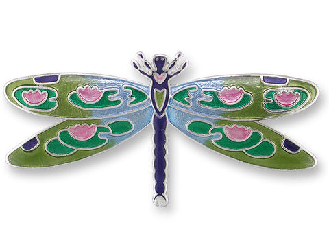 Zarah Dragonfly Montage Lily Pad Pond Enameled Pin - Belle Fleur Boutique