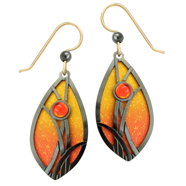 Adajio Flame Orange & Gold Grasses Overlay Pierced Earrings - Belle Fleur Boutique