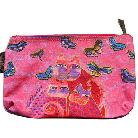 Laurel Burch Fuchsia Cats & Butterflies Canvas Cosmetic Bag Pouch Pink & Purple - Belle Fleur Boutique