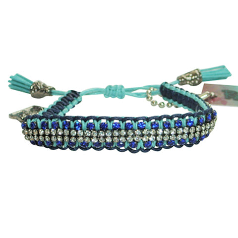Rose Gonzales "Vanessa" Graffiti Collection Woven Bracelet in Aqua & Navy Blue - Belle Fleur Boutique