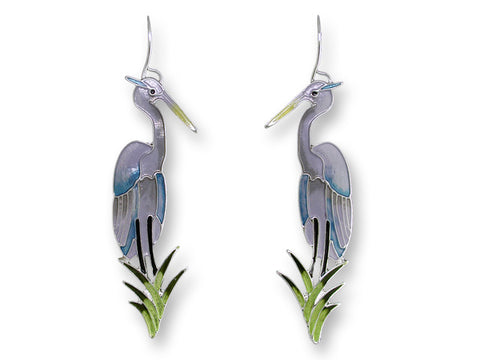 Zarah Zarlite Great Blue Heron Pierced Earrings - Belle Fleur Boutique