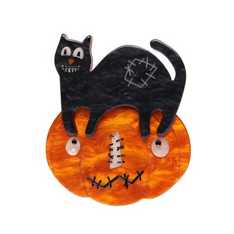 Erstwilder "Jack & The Cat" Halloween Pumpkin Brooch with Gift Box