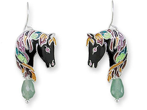 Zarah Zarlite Jeweled Black Horse Pierced Earrings - Belle Fleur Boutique