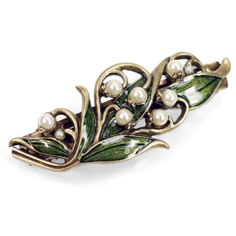 Sweet Romance Lily of the Valley Flower & Glass Pearls Barrette - Belle Fleur Boutique