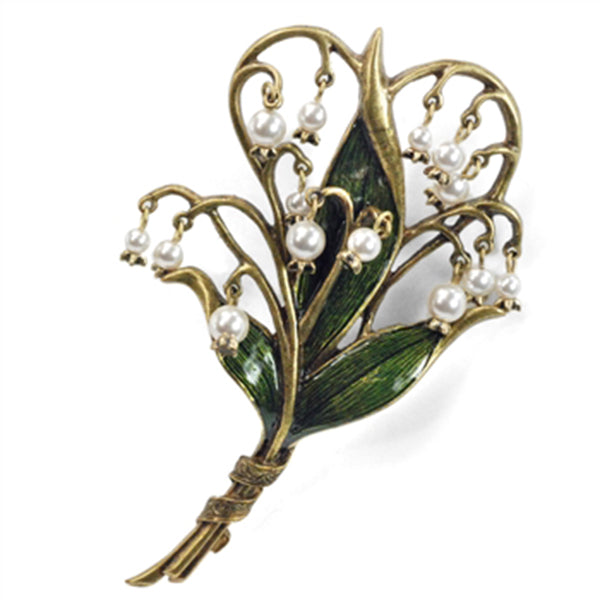 Sweet Romance Lily of the Valley Art Nouveau-Style Pin Brooch - Belle Fleur Boutique