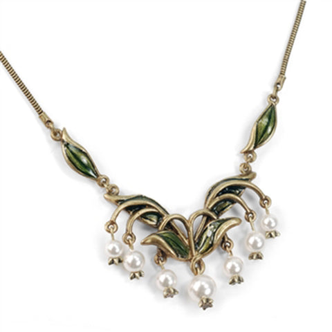 Sweet Romance Lily of the Valley Flower & Glass Pearls Necklace - Belle Fleur Boutique