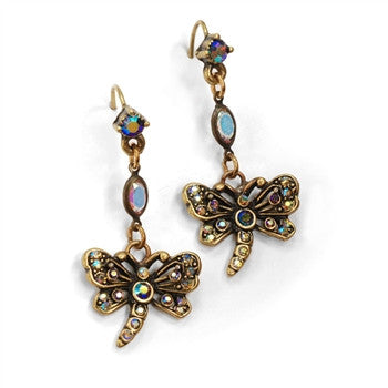 Sweet Romance Little Dragonfly Crystal Pierced Earrings - Belle Fleur Boutique