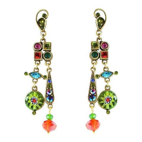 Sweet Romance Millefiori Candy Glass Beads & Crystals Pierced Earrings - Belle Fleur Boutique