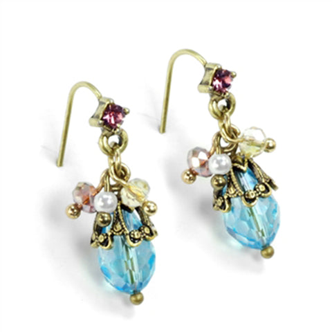 Sweet Romance Aqua Ocean Cluster Pierced Earrings ~Made in Los Angeles~ - Belle Fleur Boutique