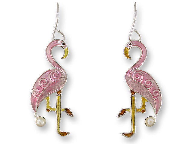 Zarah Zarlite Pearly Flamingo Bird Pierced Earrings with Fresh Water Pearls - Belle Fleur Boutique